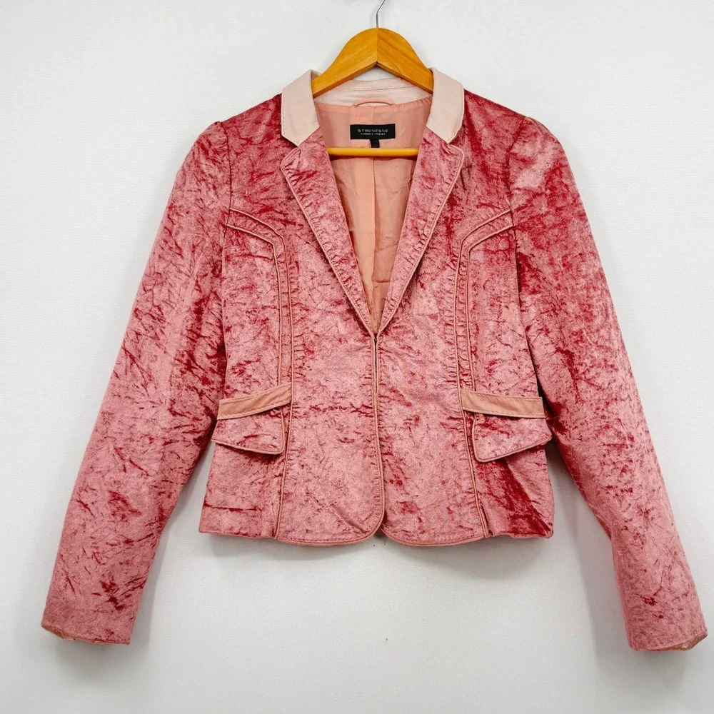 Strenesse Gabriele Strehle Blazer Women 8 Pink Crushed Velour Coquette Barbie